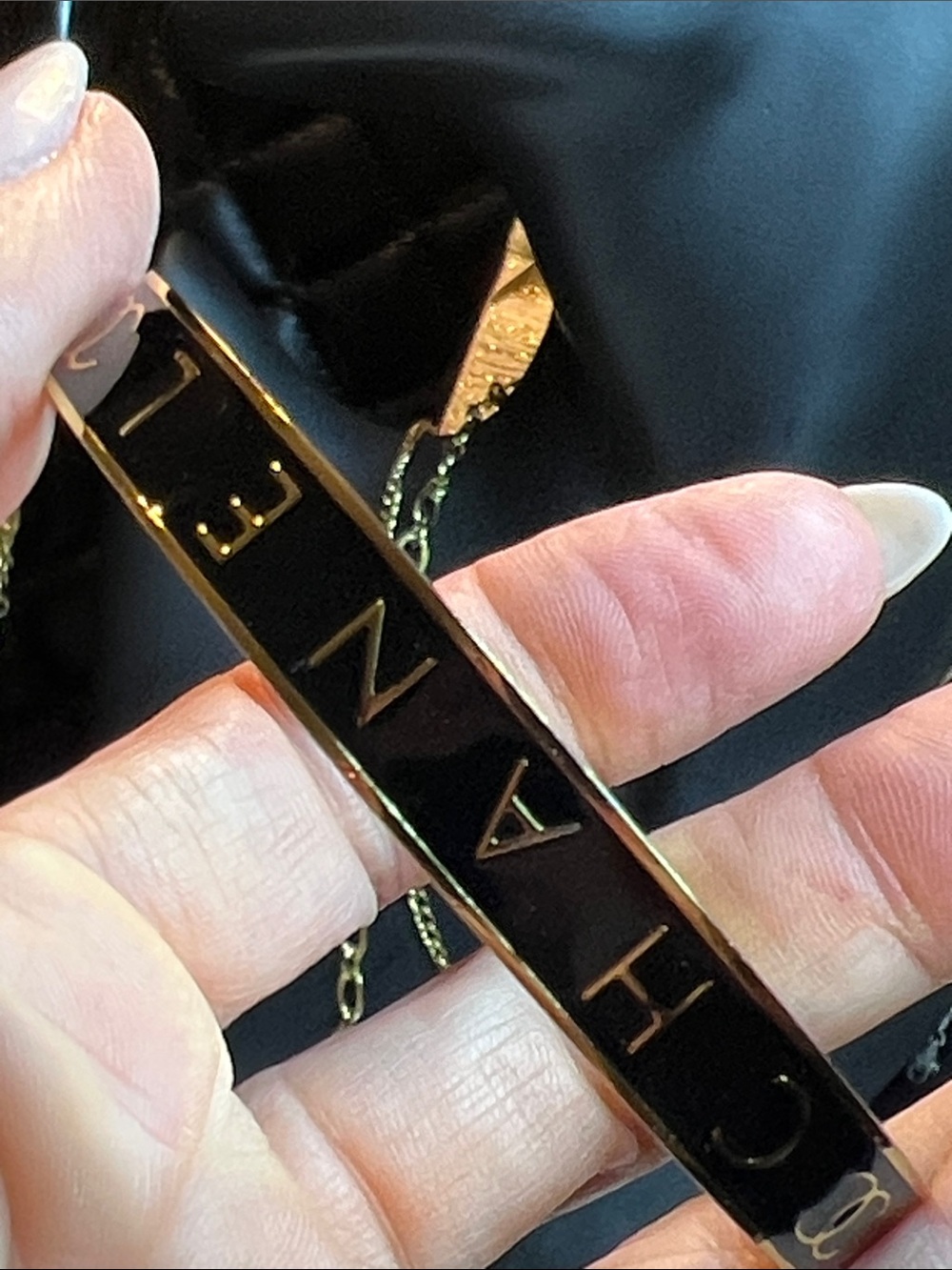 Black and Gold Enamel Logo Bangle Bracelet - Women's Watch Accessory